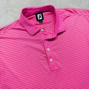 Foot‎ Joy PoloShirt Men's Large Pink Striped Athletic Jersey Self Collar Golf